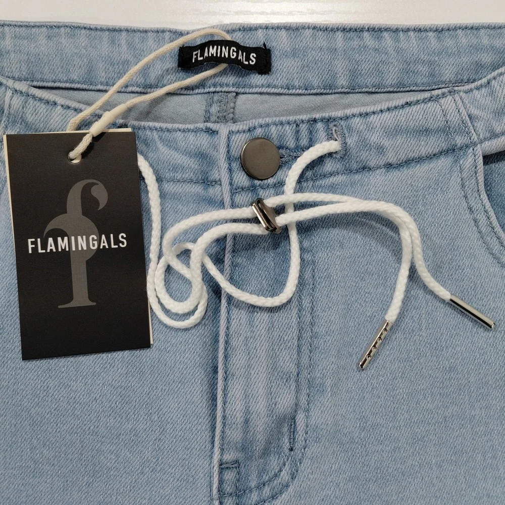 Flamingals Light Wash Denim Jeans Wide Leg Drawstring Waist Size M